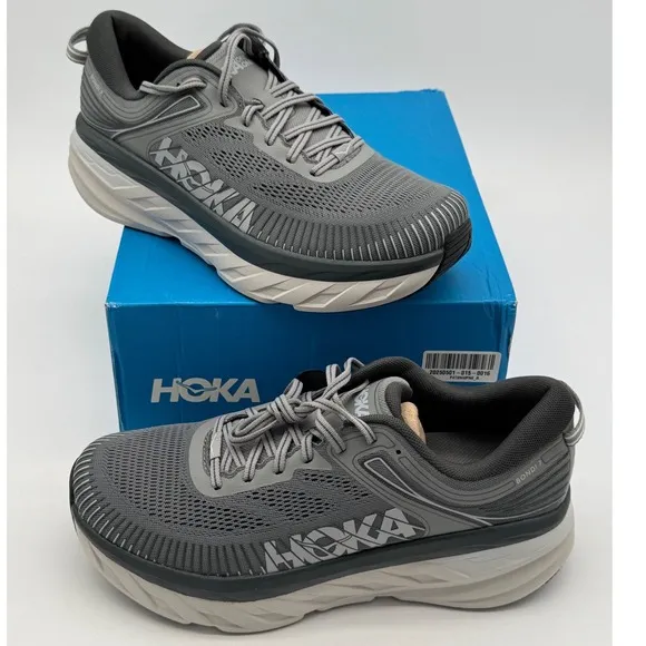 Hoka Bondi 7 Running Shoes Wide Width Cushioned Comfort Gray Men's 10