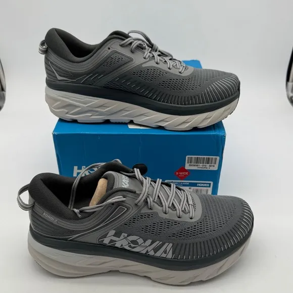 Hoka Bondi 7 Running Shoes Wide Width Cushioned Comfort Gray Men's 10