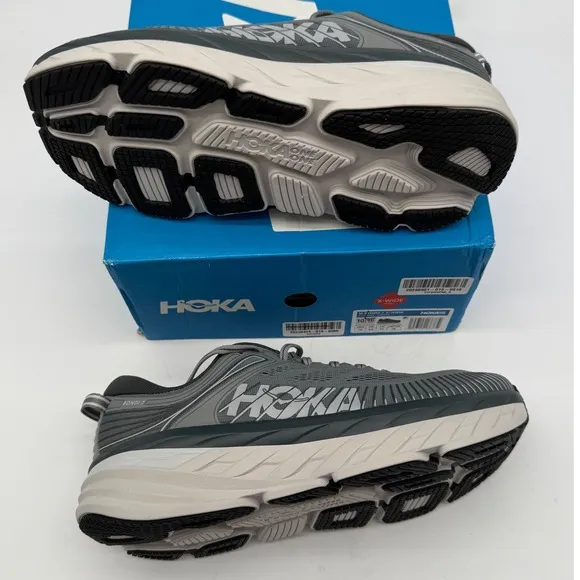 Hoka Bondi 7 Running Shoes Wide Width Cushioned Comfort Gray Men's 10