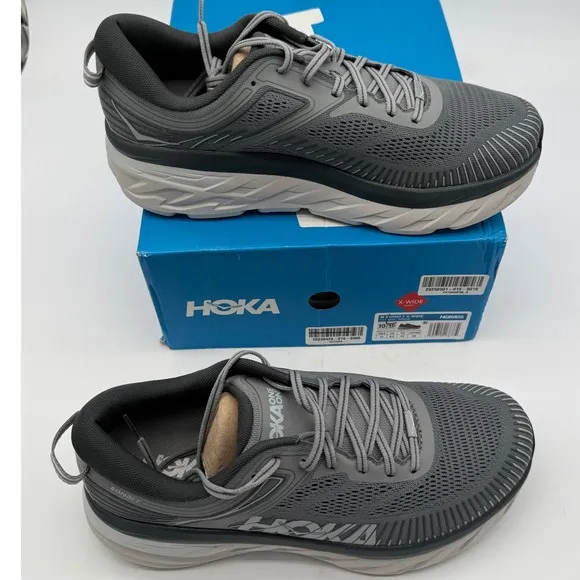 Hoka Bondi 7 Running Shoes Wide Width Cushioned Comfort Gray Men's 10
