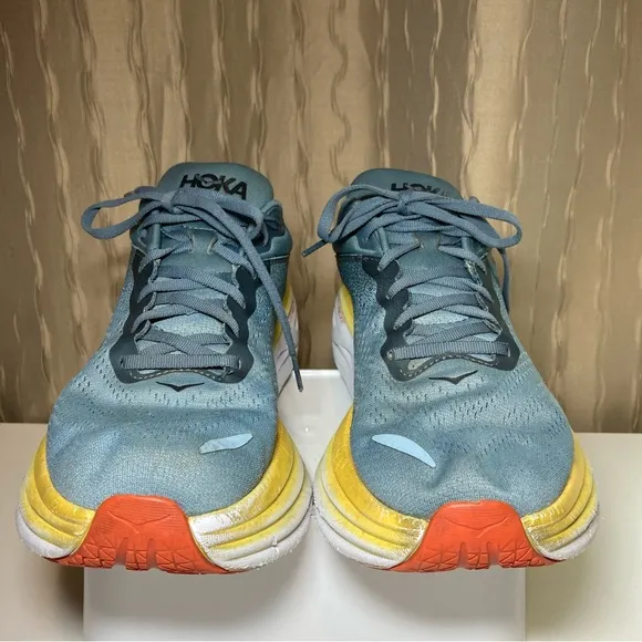 Hoka One One Bondi 8 Men's 11 D Running Shoes Goblin Blue Grey Yellow