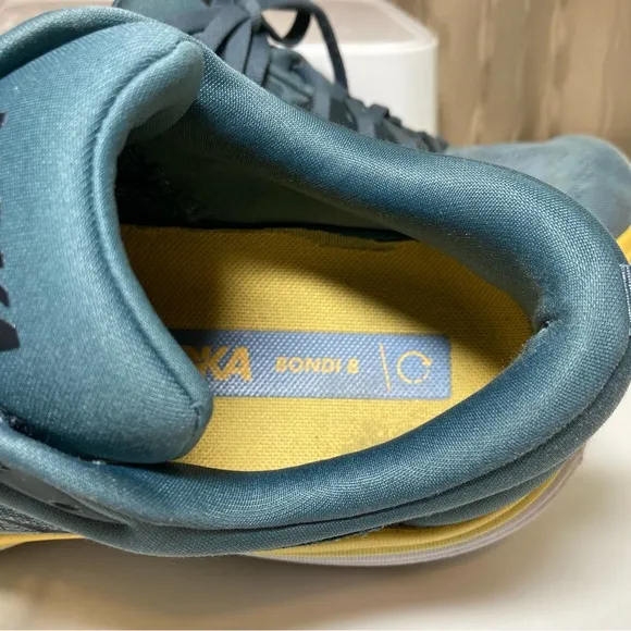 Hoka One One Bondi 8 Men's 11 D Running Shoes Goblin Blue Grey Yellow