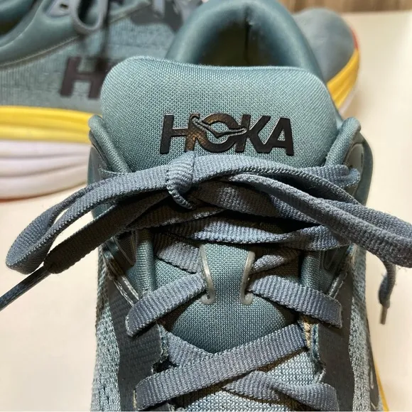 Hoka One One Bondi 8 Men's 11 D Running Shoes Goblin Blue Grey Yellow