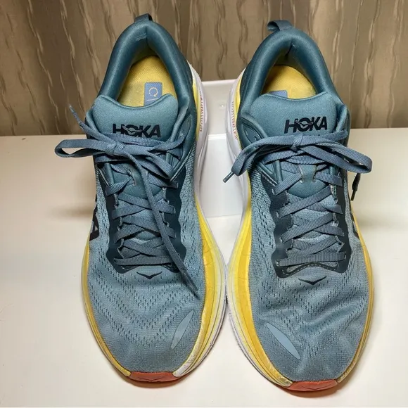 Hoka One One Bondi 8 Men's 11 D Running Shoes Goblin Blue Grey Yellow