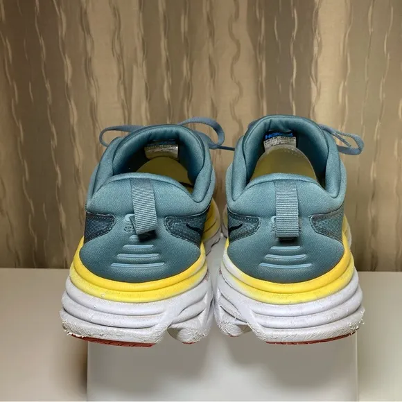 Hoka One One Bondi 8 Men's 11 D Running Shoes Goblin Blue Grey Yellow