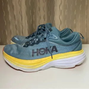 Hoka One One Bondi 8 Men's 11 D Running Shoes Goblin Blue Grey Yellow