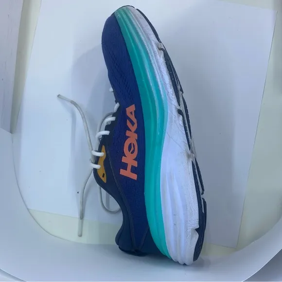 HOKA One One Bondi 8 Running Shoes Navy Teal Orange Women’s Size 9.5