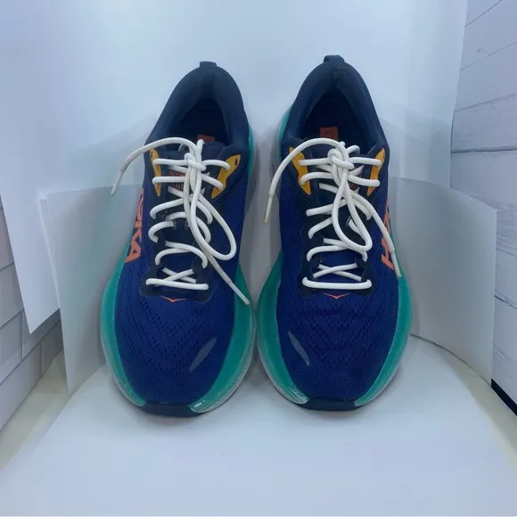 HOKA One One Bondi 8 Running Shoes Navy Teal Orange Women’s Size 9.5
