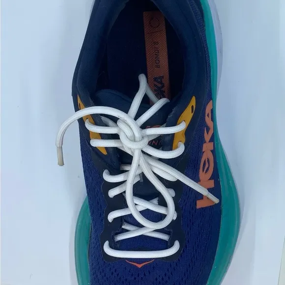 HOKA One One Bondi 8 Running Shoes Navy Teal Orange Women’s Size 9.5