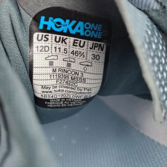 Hoka One One Men's Rincon 3 Running Shoes Men's Sz 12 D Mountain Spring Summer