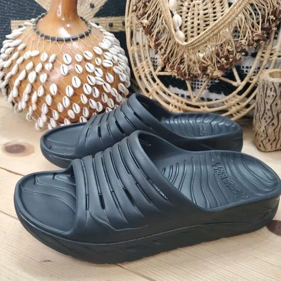 Hoka Ora Men's 11 Recovery Slide Black Slip On Sandals Athletic Comfort Outdoor