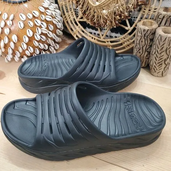 Hoka Ora Men's 11 Recovery Slide Black Slip On Sandals Athletic Comfort Outdoor