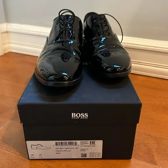 Hugo Boss Highline patent Oxford lace up men’s shoes size 7.5