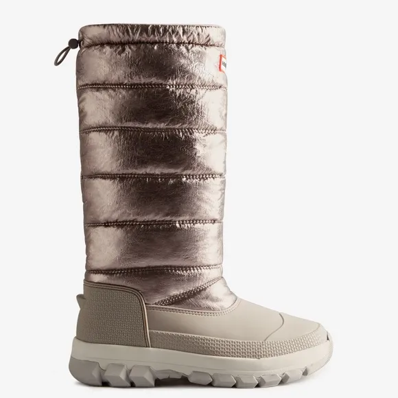 HUNTER TALL Insulated Metallic Snow Boots Dark Silver/Hail Grey