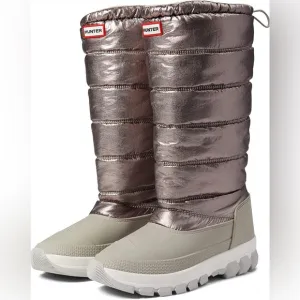 HUNTER TALL Insulated Metallic Snow Boots Dark Silver/Hail Grey