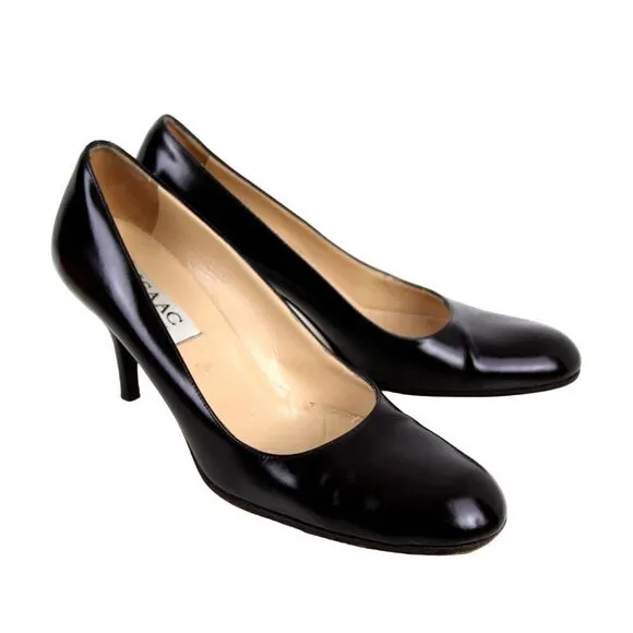 Isaac Mizrahi ITALY BLACK GENUINE LEATHER MID HEEL CLASSIC PUMP SHOES Sz 8B