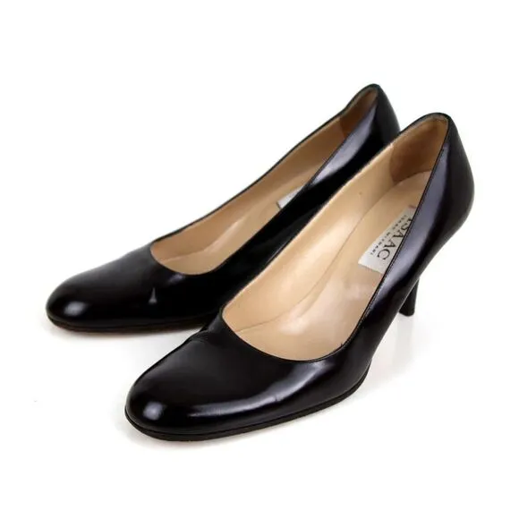 Isaac Mizrahi ITALY BLACK GENUINE LEATHER MID HEEL CLASSIC PUMP SHOES Sz 8B