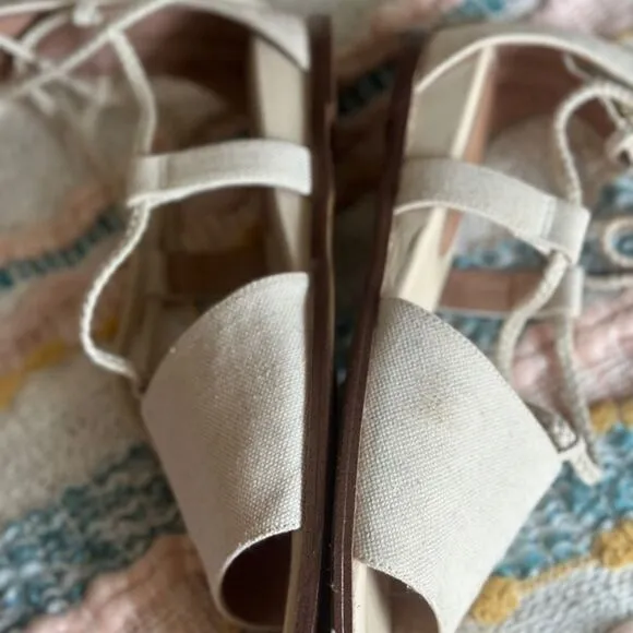 J. Jill Evonne off white ankle tie sandal with back zip size 10