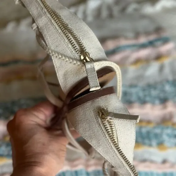J. Jill Evonne off white ankle tie sandal with back zip size 10