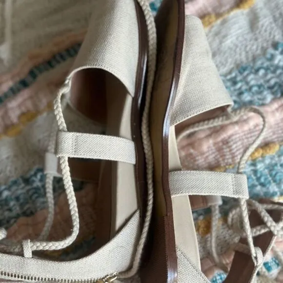 J. Jill Evonne off white ankle tie sandal with back zip size 10