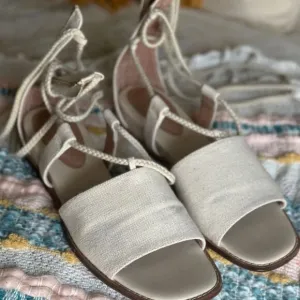 J. Jill Evonne off white ankle tie sandal with back zip size 10
