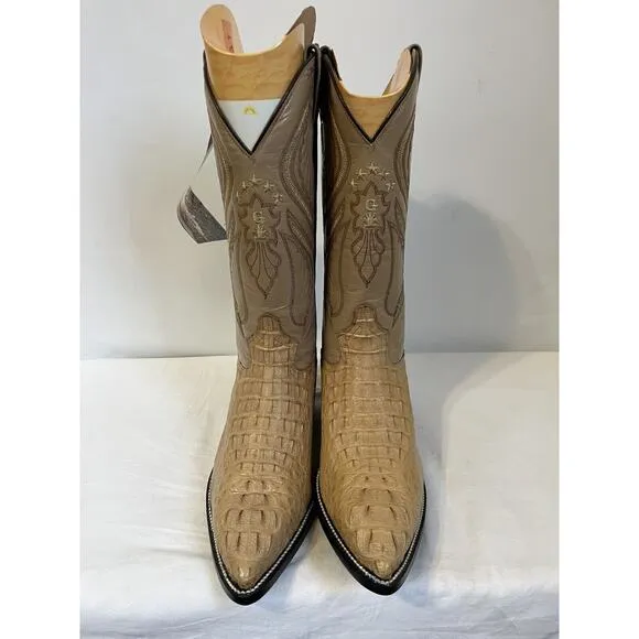 J TOE MEN QUALITY CAIMAN &amp; LEATHER WESTERN BOOTS-TAN ORIX -sz 6.5 EL GENERAL