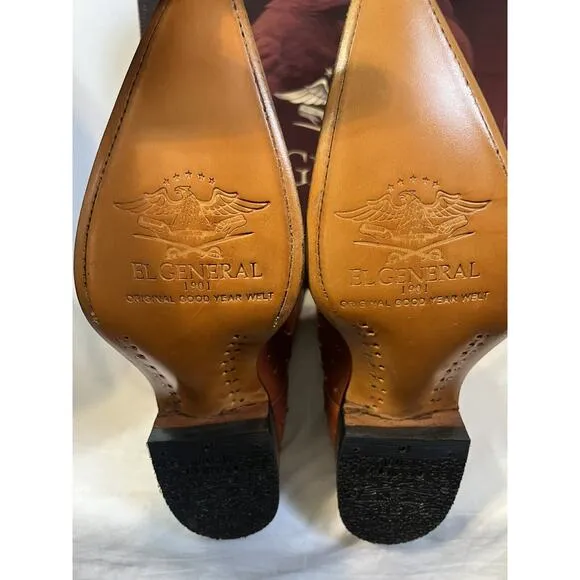 J Toe Western Rodeo Boots Ostrich Print Cognac Tan Size 9.5 El General