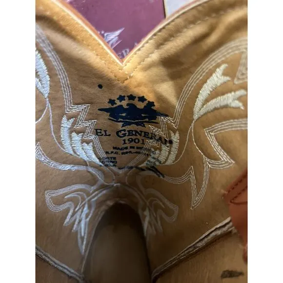 J Toe Western Rodeo Boots Ostrich Print Cognac Tan Size 9.5 El General