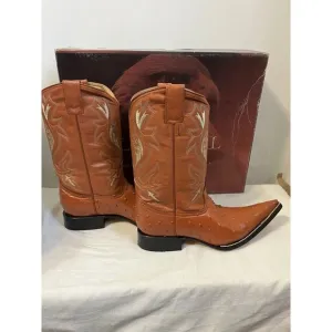 J Toe Western Rodeo Boots Ostrich Print Cognac Tan Size 9.5 El General