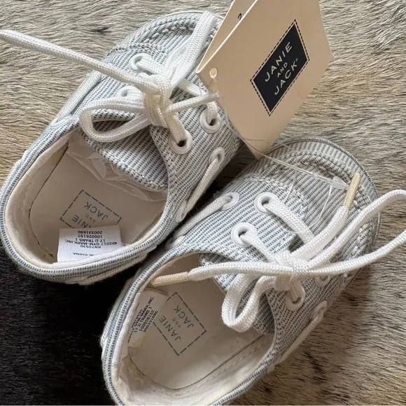 Janie and Jack Sailor Lace Up Striped Shoes Baby Size 2 Nautical