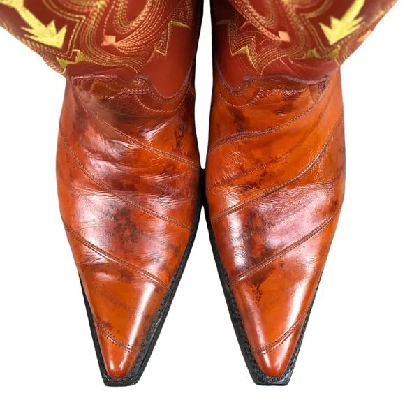 JE-VER Botas HandMade Cowboy Boots Men 10 Brown/Orange Embroidery Western Unique