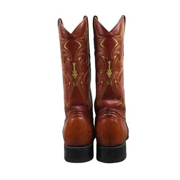 JE-VER Botas HandMade Cowboy Boots Men 10 Brown/Orange Embroidery Western Unique
