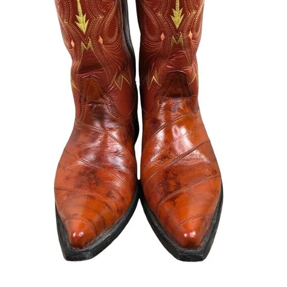 JE-VER Botas HandMade Cowboy Boots Men 10 Brown/Orange Embroidery Western Unique
