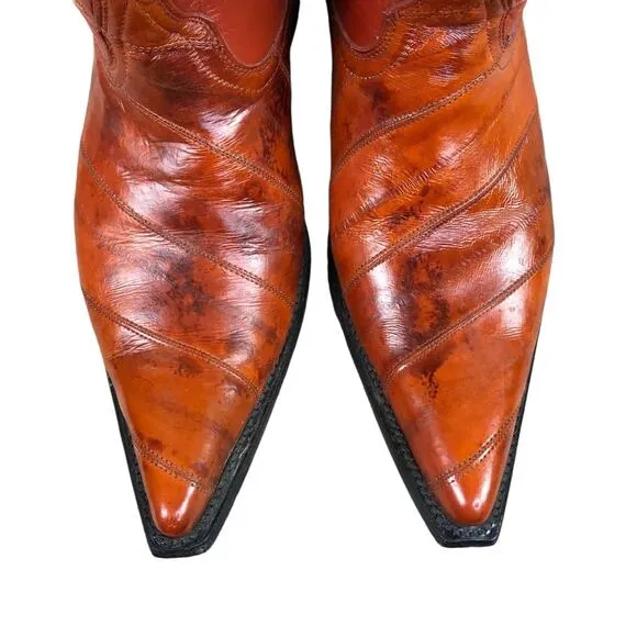 JE-VER Botas HandMade Cowboy Boots Men 10 Brown/Orange Embroidery Western Unique