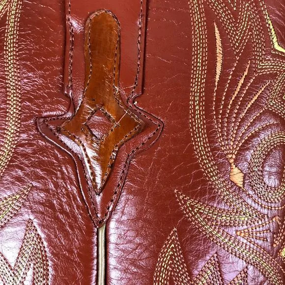 JE-VER Botas HandMade Cowboy Boots Men 10 Brown/Orange Embroidery Western Unique