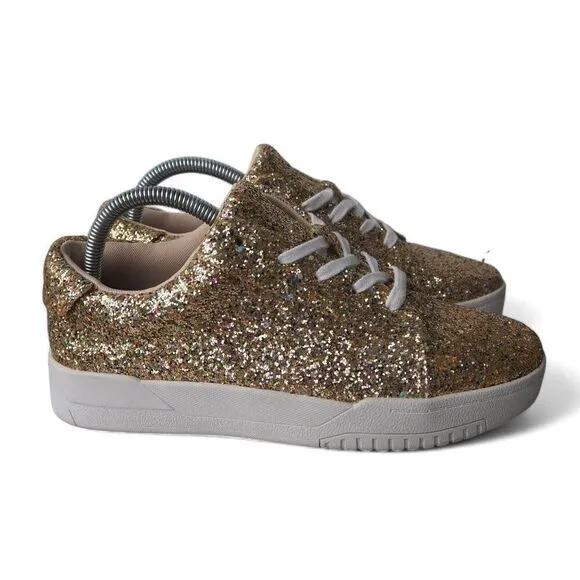 Jessica Simpson Silesta 4 Glitter Embellished Casual Sneakers Gold Women's 7.5M
