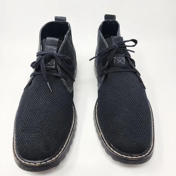 Johnston &amp; Murphy Chukka Boots Men 8.5M Black Leather and Knit Lace-up 59-1335