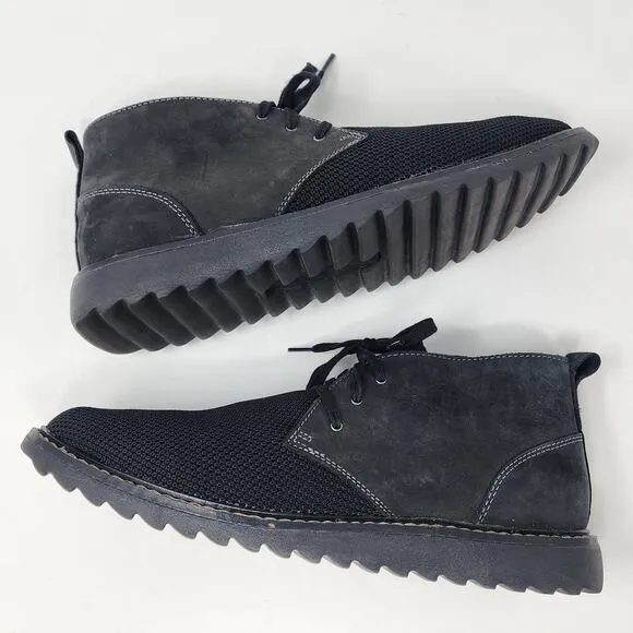 Johnston &amp; Murphy Chukka Boots Men 8.5M Black Leather and Knit Lace-up 59-1335