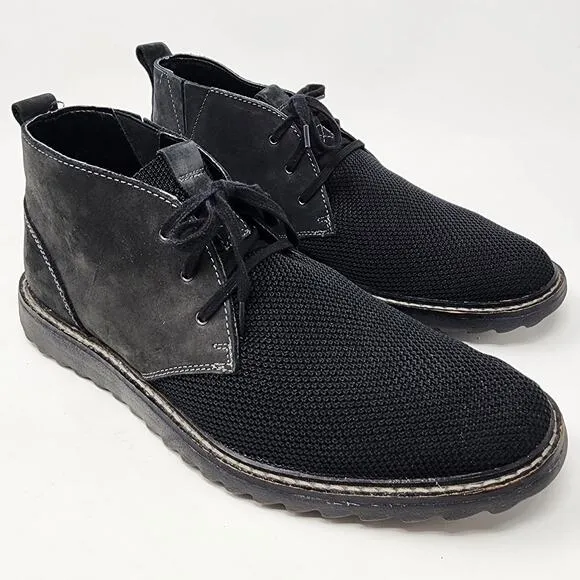 Johnston &amp; Murphy Chukka Boots Men 8.5M Black Leather and Knit Lace-up 59-1335