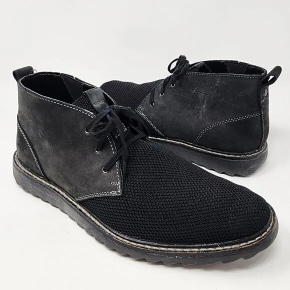 Johnston &amp; Murphy Chukka Boots Men 8.5M Black Leather and Knit Lace-up 59-1335