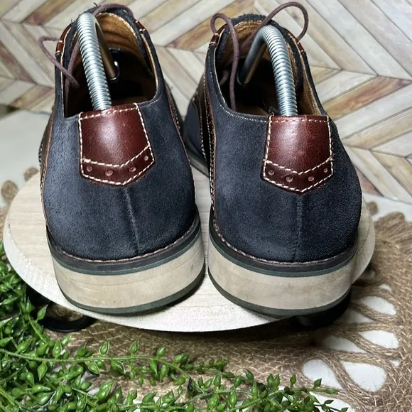 Johnston &amp; Murphy Navy Suede Leather Saddle Oxford Dress Shoes Retro Blokecore
