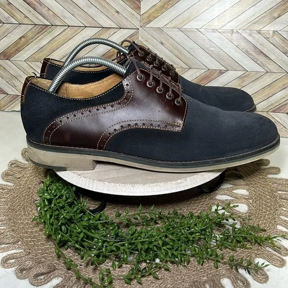 Johnston &amp; Murphy Navy Suede Leather Saddle Oxford Dress Shoes Retro Blokecore