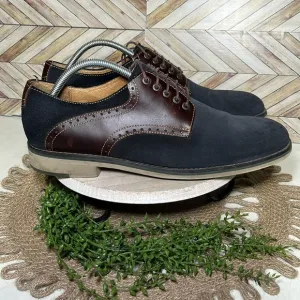 Johnston &amp; Murphy Navy Suede Leather Saddle Oxford Dress Shoes Retro Blokecore