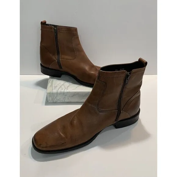 Johnston Murphy Men Boots 1476 Leather Size 10.5 Made in India Side Zip Brown