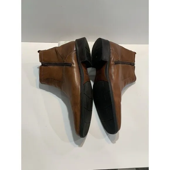 Johnston Murphy Men Boots 1476 Leather Size 10.5 Made in India Side Zip Brown
