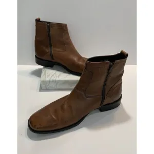 Johnston Murphy Men Boots 1476 Leather Size 10.5 Made in India Side Zip Brown