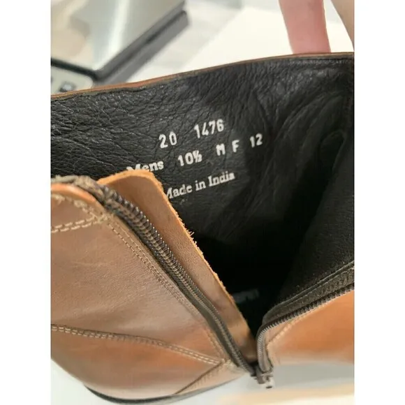 Johnston Murphy Men Boots 1476 Leather Size 10.5 Made in India Side Zip Brown