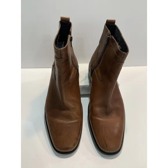 Johnston Murphy Men Boots 1476 Leather Size 10.5 Made in India Side Zip Brown
