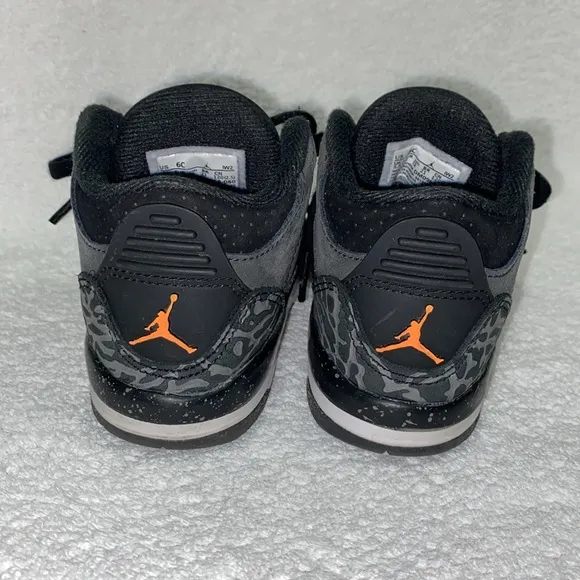 Jordan 3 Retro Black Gray Orange Kids Athletic Shoes BQ5374-003 *Size 6c