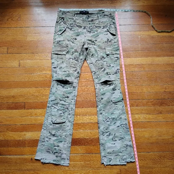 Jordan Craig Sean Stacked Jeans Camo Cargo Pants 36 Flare Mens Long Flared Pant